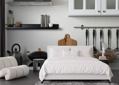 Countertop with different cooking utensils in kitchen Wall mural