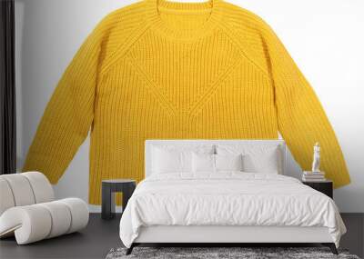 cozy warm sweater on white background, top view Wall mural