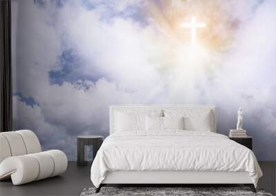 Cross silhouette in sky with clouds, banner design. Resurrection of Jesus Wall mural