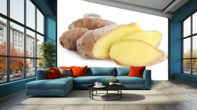 Cut fresh ginger isolated on white background Wall mural