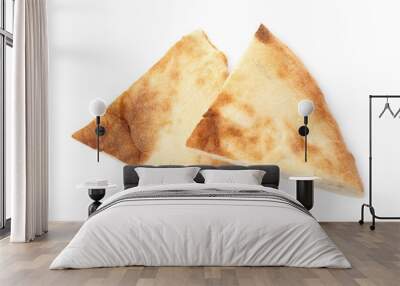 Cut fresh pita bread on white background Wall mural