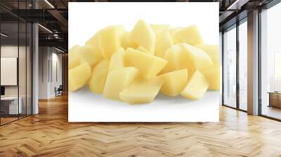 Cut fresh raw potatoes isolated on white Wall mural