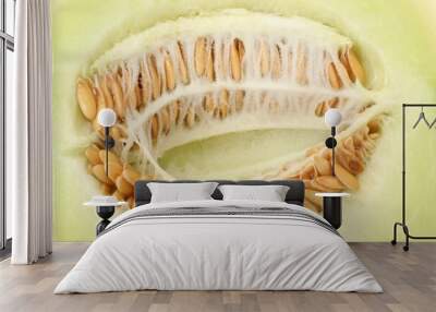 Cut fresh ripe honeydew melon as background, closeup Wall mural