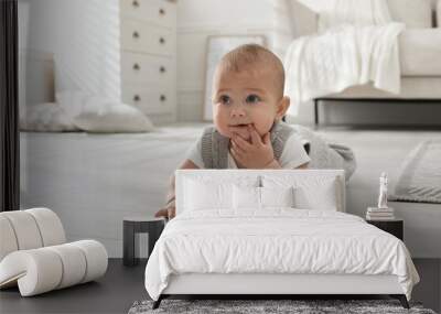 cute baby crawling on floor at home Wall mural