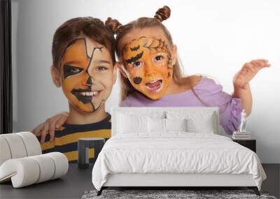 Cute little children with face painting on white background Wall mural