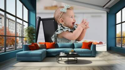 Cute little girl eating healthy food at home Wall mural