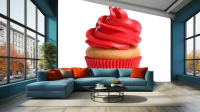 Delicious birthday cupcake with buttercream isolated on white Wall mural