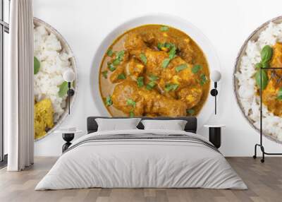 Delicious chicken curry with rice on white background, top view Wall mural