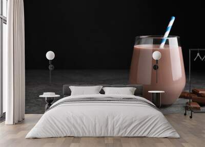 Delicious chocolate milk on grey table. Space for text Wall mural