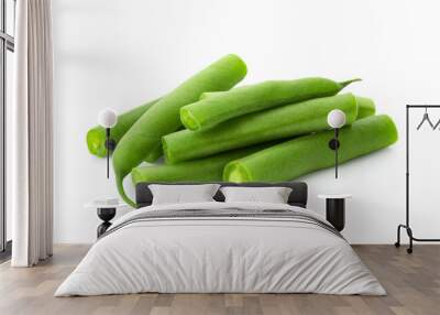 Delicious fresh green beans on white background Wall mural