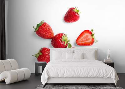 Delicious fresh red strawberries on white background, top view Wall mural