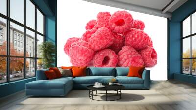 Delicious fresh ripe raspberries on white background Wall mural