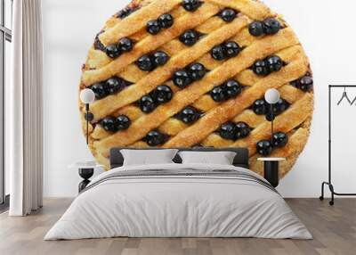 Delicious homemade blueberry pie isolated on white, top view Wall mural