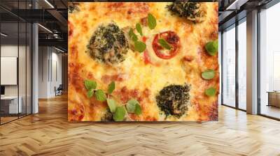 Delicious homemade vegetable quiche as background, closeup Wall mural