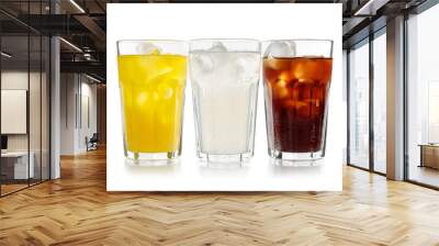 Delicious refreshing drinks in glasses on white background Wall mural