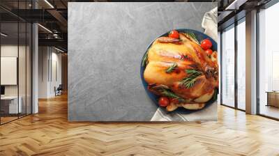 Delicious roasted turkey on table, top view. Space for text Wall mural