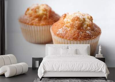 Delicious sweet muffins on white table, closeup Wall mural