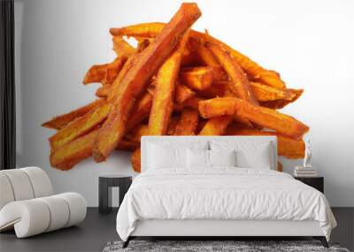 Delicious sweet potato fries on white background Wall mural