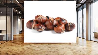 Delicious sweet roasted edible chestnuts isolated on white Wall mural