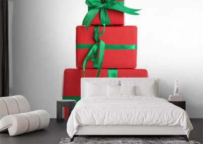 Different Christmas gift boxes on white background Wall mural