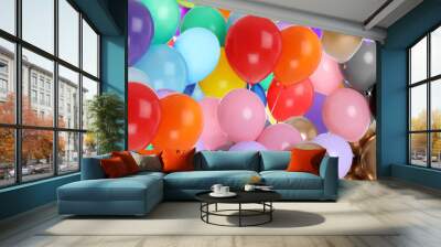 Different color balloons as background. Party decor Wall mural