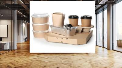 Different containers on white background, mockup for design. Food delivery Wall mural