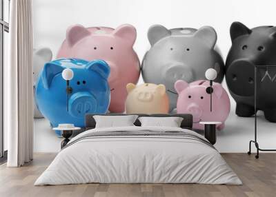 Different cute piggy banks on white background. Money saving Wall mural