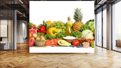 Different food products on white background. Healthy balanced diet Wall mural