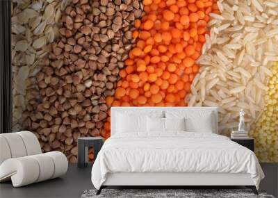 Different grains and cereals as background, top view Wall mural