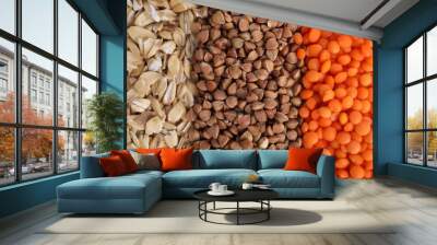 Different grains and cereals as background, top view Wall mural