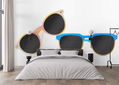 Different sunglasses isolated on white. Stylish accessory Wall mural