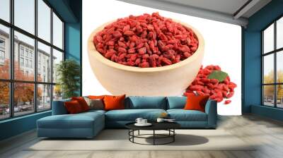 Dried goji berries in bowl isolated on white Wall mural