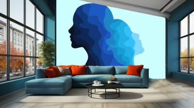 Empathy, support and help. One human figure leaning on other on light blue background, illustration Wall mural