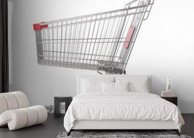 Empty metal shopping cart isolated on white Wall mural