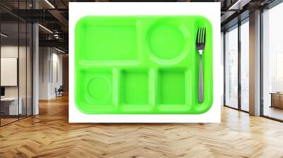 Empty plastic tray on white background, top view. School lunch Wall mural