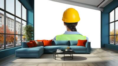 Engineer in hard hat on white background, back view Wall mural