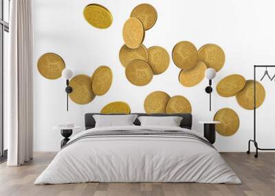 Euro cent coins in air on white background Wall mural