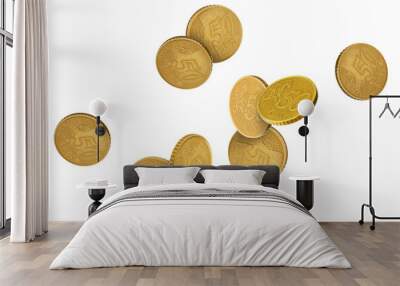 Euro cent coins in air on white background Wall mural