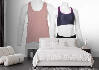 Female and male mannequins with stylish sportswear isolated on white Wall mural