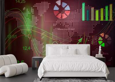 Finance trading concept. Digital charts with statistic information and world map Wall mural