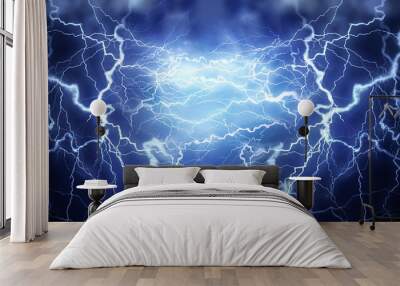 Flash of lightning on dark background, banner design. Thunderstorm Wall mural