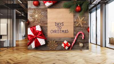 Flat lay composition with festive decor on wooden background. Christmas countdown Wall mural