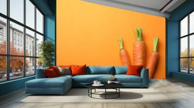 Flat lay composition with fresh carrots on color background. Space for text Wall mural