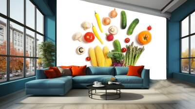 Flat lay composition with fresh vegetables on white background Wall mural