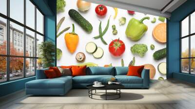 Flat lay composition with fresh vegetables on white background Wall mural