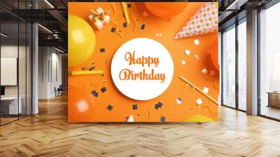 Flat lay composition with party accessories and space for text on color background Wall mural