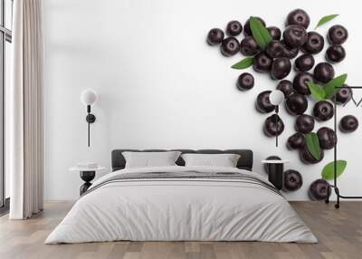 Fresh acai berries on white background, top view Wall mural