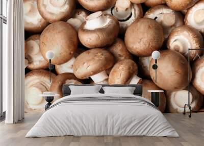 Fresh champignon mushrooms as background, top view Wall mural