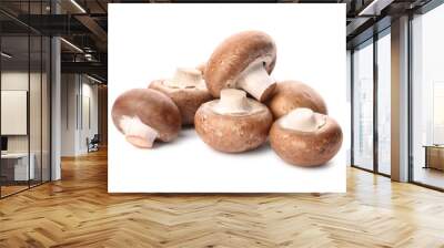 Fresh champignon mushrooms isolated on white. Healthy food Wall mural