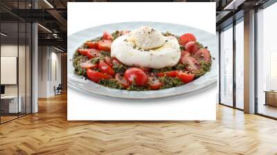 Fresh delicious burrata salad isolated on white Wall mural